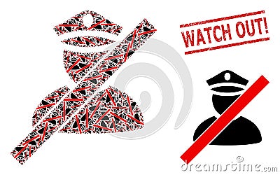 Wrong Police Man Collage of Wrong Police Man Items and Grunge Watch Out! Seal Vector Illustration