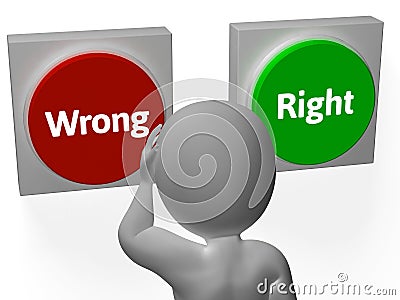 Wrong Right Buttons Show Truth Or Error Stock Photo