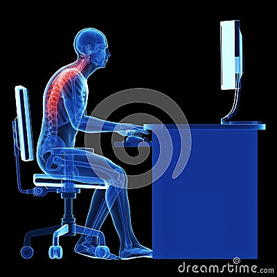 Wrong sitting posture Cartoon Illustration