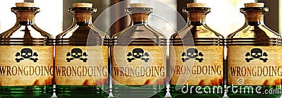 Wrongdoing can be like a deadly poison - pictured as word Wrongdoing on toxic bottles to symbolize that Wrongdoing can be Cartoon Illustration