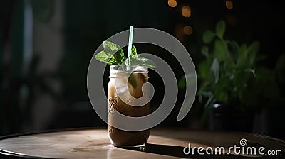 Wrought Iron Cafe Table Frothy Iced Coffee Refreshing Outdoor Setting Generative AI Stock Photo