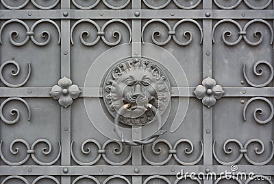 Wrought Iron Door with Lion Stock Photo