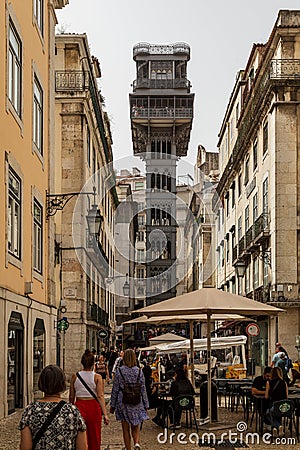 The Santa Justa Lift, is a historic outdoor lift in the parish of Santa Justa, in Lisbon, Portugal. Editorial Stock Photo