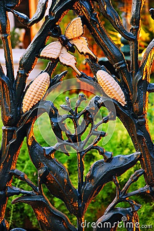 Wrought Iron fence with Cornstalk Editorial Stock Photo