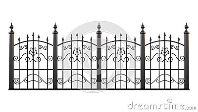 Wrought iron fence isolated on white background. 3d rendering Stock Photo