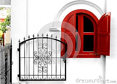 Wrought iron garden gate Stock Photo