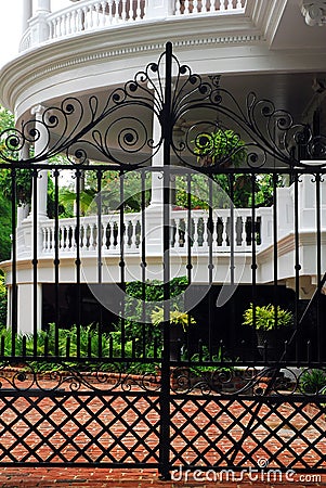 A wrought iron gate ion Charleston, SC Editorial Stock Photo