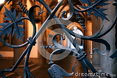 Wrought iron gate in the old european church Stock Photo