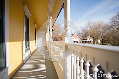 wroughtiron side porch railings on a historical colonial house Stock Photo