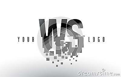 WS W S Pixel Letter Logo with Digital Shattered Black Squares Vector Illustration