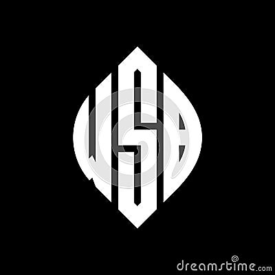 WSB circle letter logo design with circle and ellipse shape. WSB ellipse letters with typographic style. The three initials form a Vector Illustration