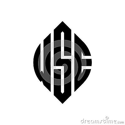 WSE circle letter logo design with circle and ellipse shape. WSE ellipse letters with typographic style. The three initials form a Vector Illustration