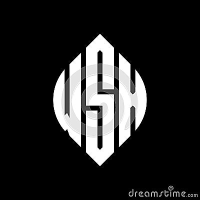 WSX circle letter logo design with circle and ellipse shape. WSX ellipse letters with typographic style. The three initials form a Vector Illustration