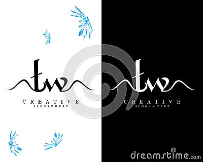 Tw, wt creative handwriting letter, initial logo vector design on white and black background Stock Photo