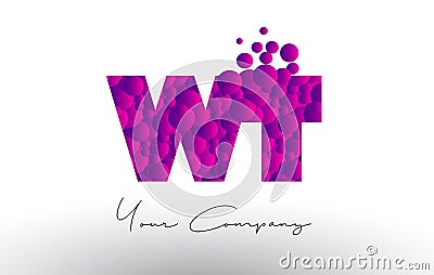 WT W T Dots Letter Logo with Purple Bubbles Texture. Vector Illustration