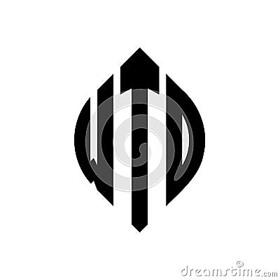 WTD circle letter logo design with circle and ellipse shape. WTD ellipse letters with typographic style. The three initials form a Vector Illustration