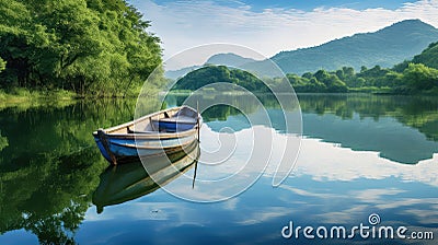 wter boat on a lake Cartoon Illustration