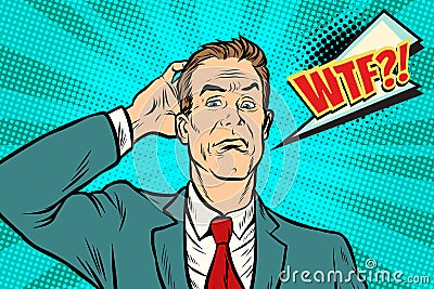 Wtf Businessman puzzled and confused Vector Illustration