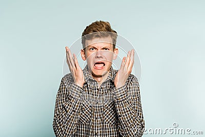 Wtf puzzled perplexed confused man gasping wonder Stock Photo