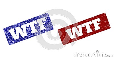 WTF Red and Blue Rounded Rectangle Stamp Seals with Unclean Surfaces Vector Illustration