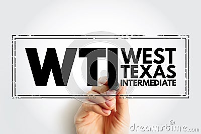 WTI West Texas Intermediate - light, sweet crude oil that serves as one of the main global oil benchmarks, acronym text stamp Stock Photo