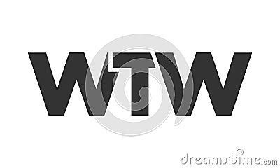 WTW logo design template with strong and modern bold text. Initial based vector logotype featuring simple and minimal typography. Vector Illustration