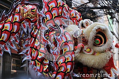 Dragon costume in a dragon dance wu long Editorial Stock Photo