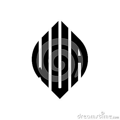WUA circle letter logo design with circle and ellipse shape. WUA ellipse letters with typographic style. The three initials form a Vector Illustration