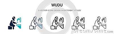 Wudu icon in filled, thin line, outline and stroke style. Vector illustration of two colored and black wudu vector icons designs Vector Illustration