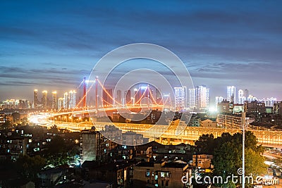 Wuhan bridge night view Stock Photo