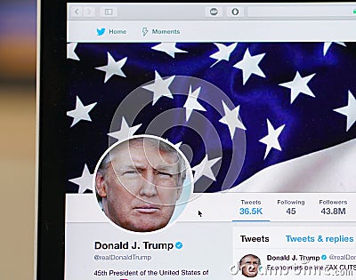 Donald Trump official twitter account page Editorial Stock Photo