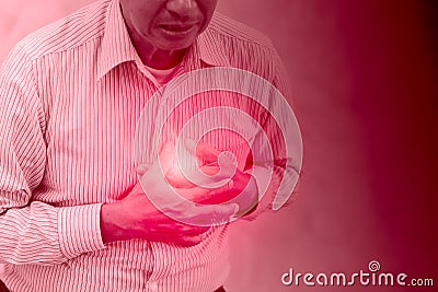 Wuhan Chinese elder infect Coronavirus hand at chest health problem from difficult breathing and lung lesions concept Stock Photo