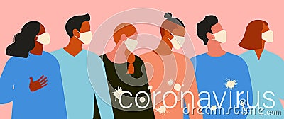 Wuhan Novel coronavirus 2019 nCoV, women and men with medical face mask. Concept of coronavirus quarantine. The virus is Vector Illustration