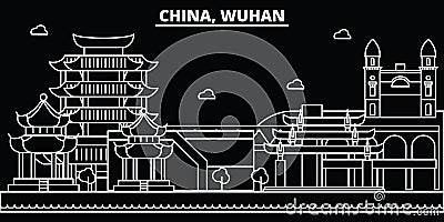 Wuhan silhouette skyline. China - Wuhan vector city, chinese linear architecture, buildings. Wuhan travel illustration Vector Illustration