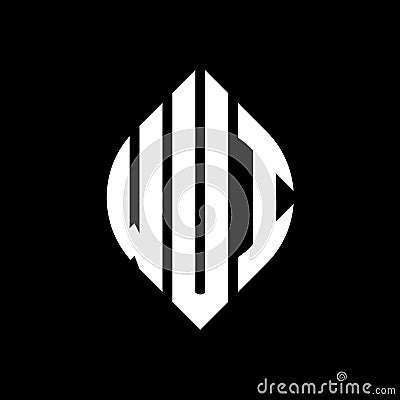 WUI circle letter logo design with circle and ellipse shape. WUI ellipse letters with typographic style. The three initials form a Vector Illustration