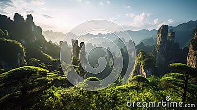 Wulingyuan Scenic Area China at sunset - made with Generative AI tools Stock Photo