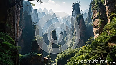 Wulingyuan Scenic Area China at sunset - made with Generative AI tools Stock Photo