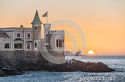 Wullf Castle - Castillo Wulff - at sunset - Vina del Mar, Chile Stock Photo