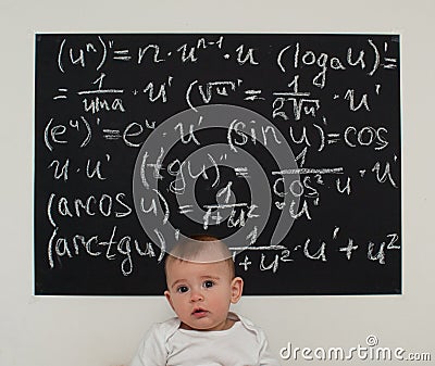 Wunderkind little boy on math Stock Photo