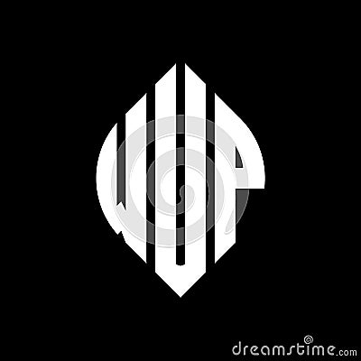 WUP circle letter logo design with circle and ellipse shape. WUP ellipse letters with typographic style. The three initials form a Vector Illustration