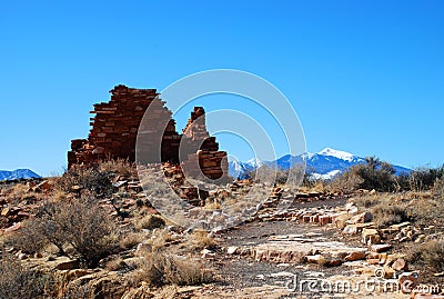 Wupatki and San Francisco Peaks Stock Photo