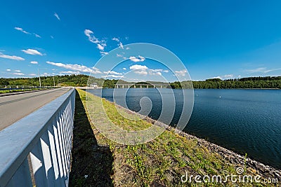 Wupper water reservoir in Remscheid with Fisheye in bright weather Stock Photo