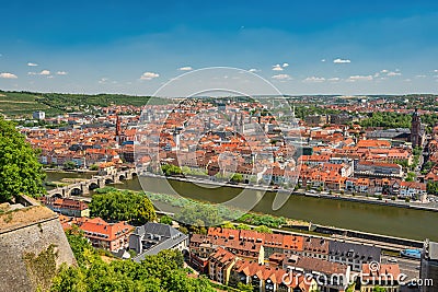 Wurzburg Germany, city skyline at Alte Old Main Bridge and Main River Stock Photo