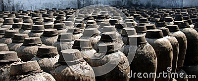 Jars used for fermenting rice wine in Wuzhen, China Stock Photo