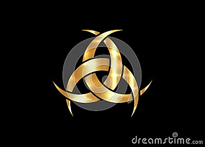Gold Emblem Of Diane De Poitiers, Three Interlaced Crescents moon. Religion symbol, Odin icon. Golden luxury Celtic sacred flower Vector Illustration
