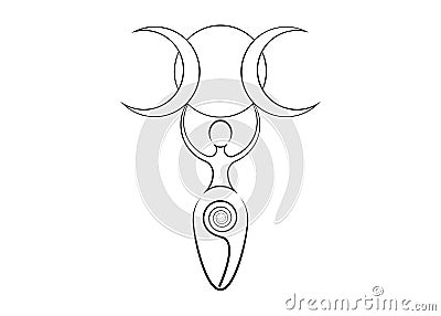 Spiral goddess of fertility and triple moon wiccan. The spiral cycle of life, death and rebirth. Woman wicca mother earth symbol Vector Illustration