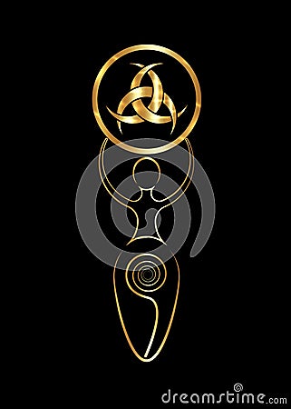 Wiccan woman mother earth symbol of sexual procreation, the spiral cycle of life and gold Emblem Of Diane De Poitiers, Three Inter Vector Illustration