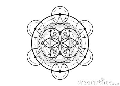 Seed of life symbol Sacred Geometry tattoo. Geometric mystic mandala of alchemy esoteric Flower of Life. Black vector isolated Vector Illustration