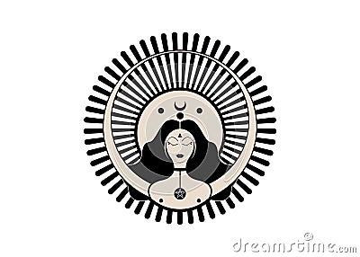 Wiccan woman icon, Triple goddess symbol of moon phases. Hekate, mythology, Wicca, witchcraft. Triple Moon Religious Wiccan sign Vector Illustration