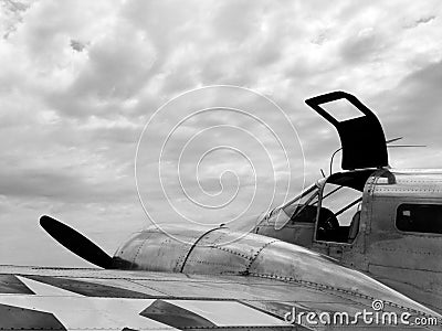 WW2 Navy airplane open cockpit door over wing Stock Photo